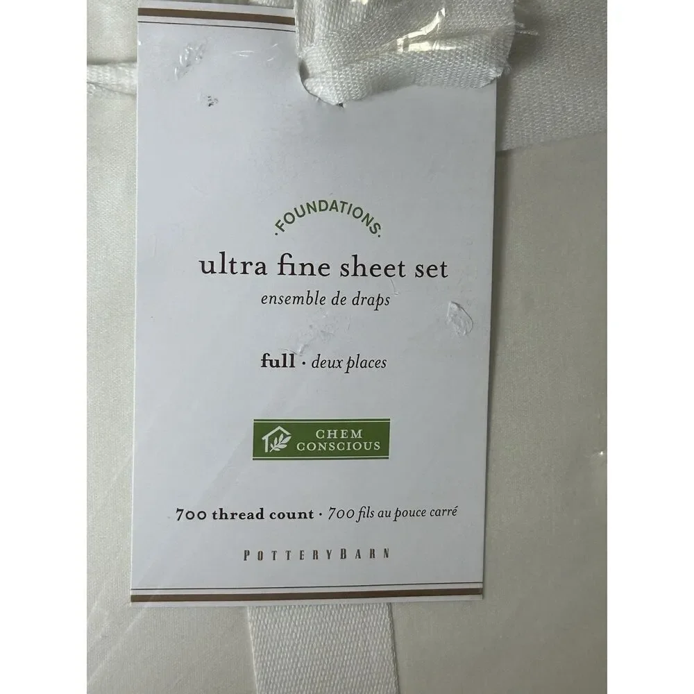 Pottery Barn Foundations Ultra Fine Sheet Set Full 700 Thread Count Ivory